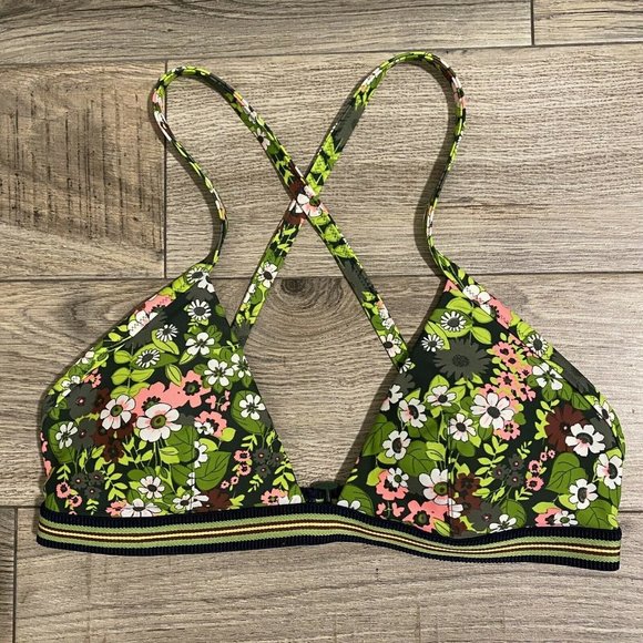 aerie Other - Aerie Size Large Triangle Bikini Swimsuit Top Flowers Green Cross Straps